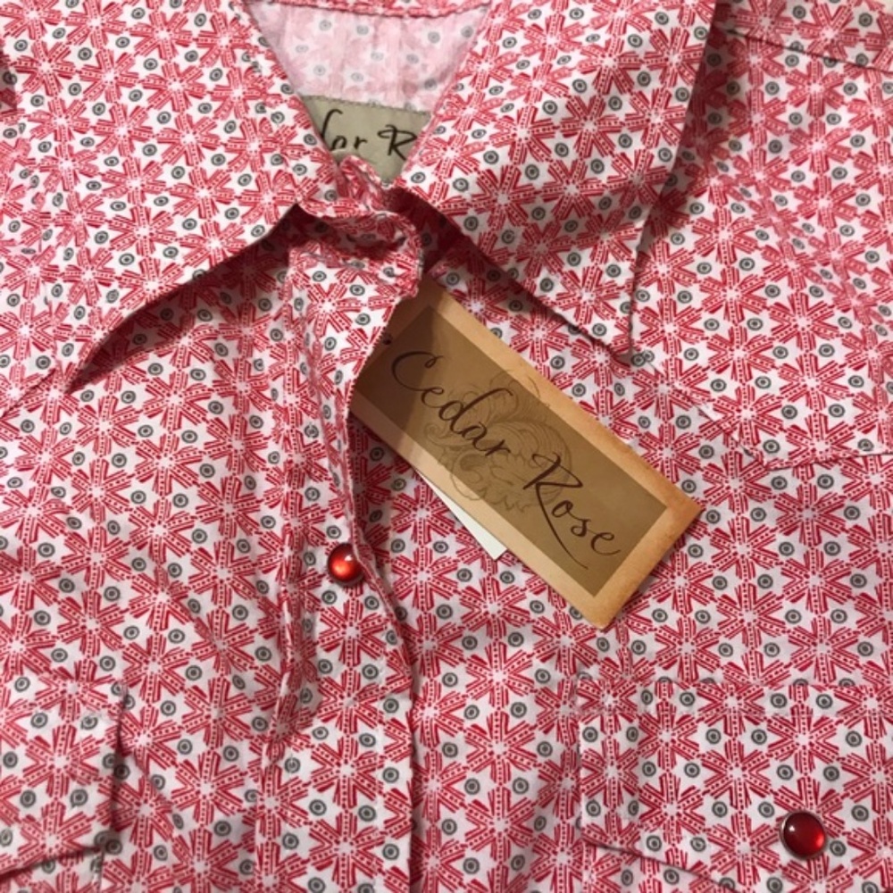 CEDAR ROSE BUTTOM DOWN floral pink cowgirls western long sleeve shirt size L - Picture 4 of 6